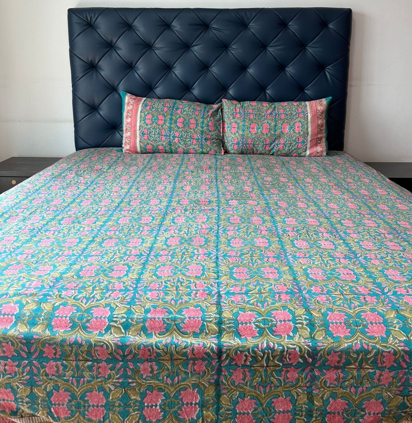 Handmade and affordable pure Cotton Bed Sheet in Light Pink and Mustard for women, buy now in Singapore