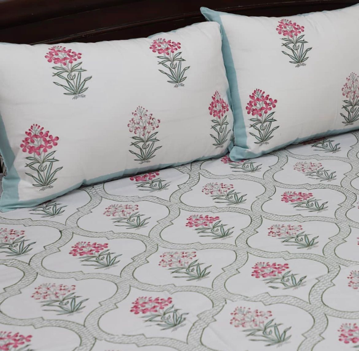Handmade and affordable pure Cotton Bed Sheet in Light Blue and Light Pink for women, shop now in Singapore