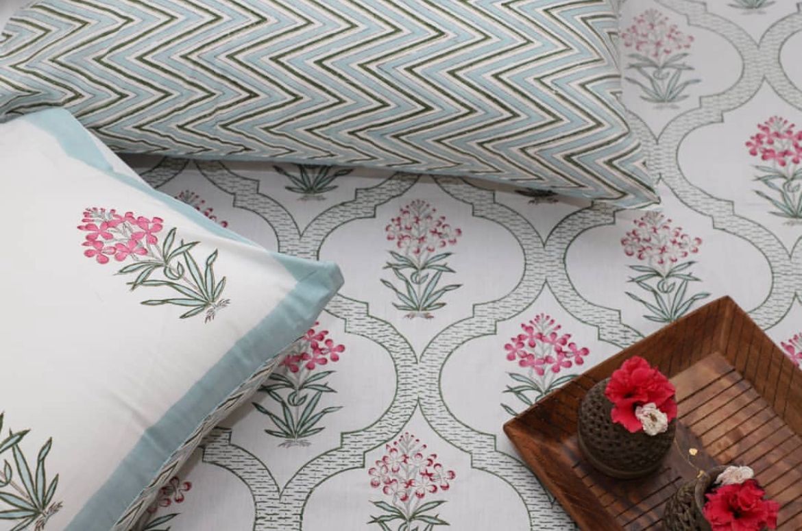 High-quality and comfortable Pure Cotton Bed Sheet in Light Blue and Light Pink for women, buy now in Singapore