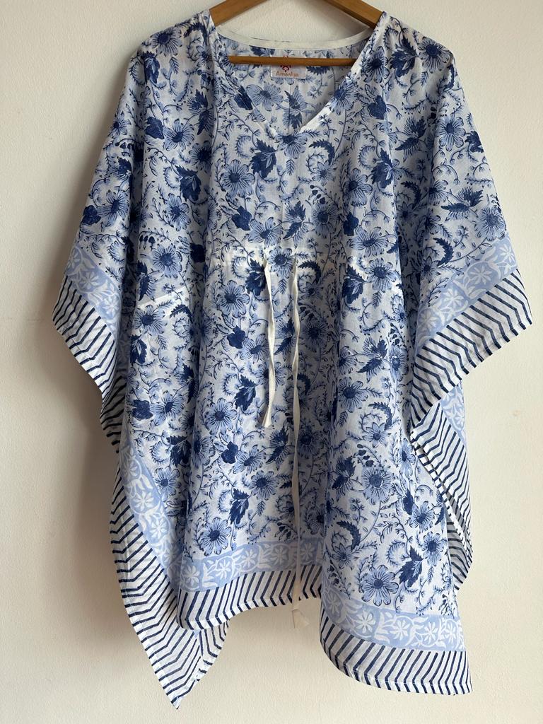 High- quality and affordable pure Cotton Beach Kaftan in Blue and Light Blue for women, buy now in Singapore