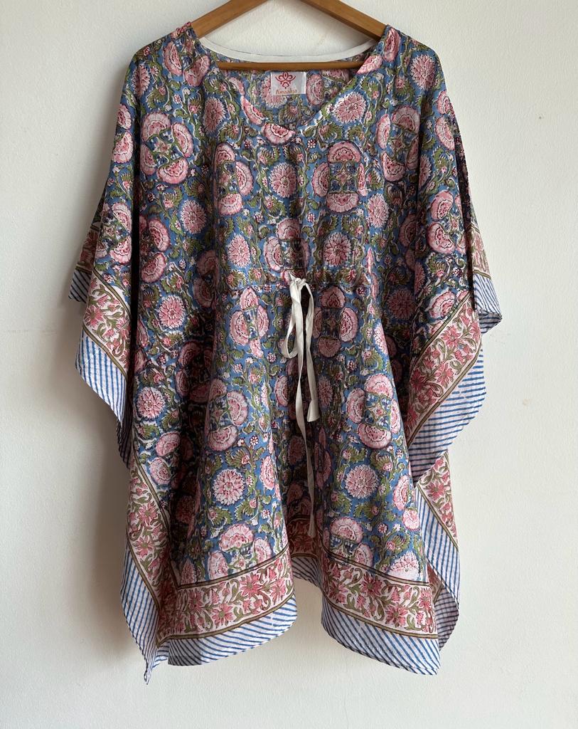 High- quality and affordable pure Cotton Beach Kaftan in Blue and Light Pink for women, buy now in Singapore