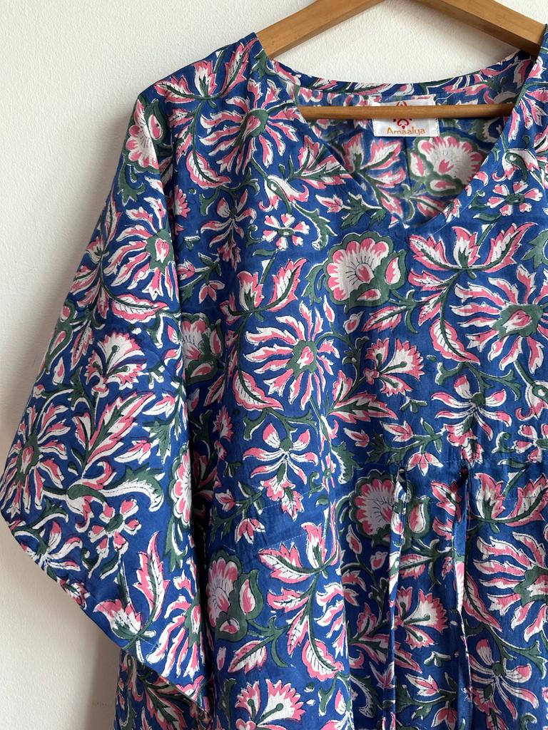 Handmade and beautiful Pure Cotton Medium Kaftan in Blue and Light Pink for women, buy now in Singapore