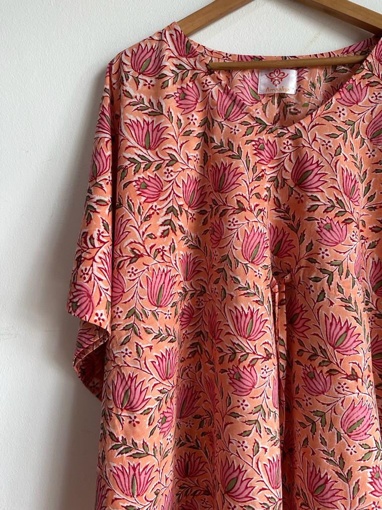 Handmade and beautiful Pure Cotton Long Kaftan in Light Pink and Pink for women, buy now in Singapore