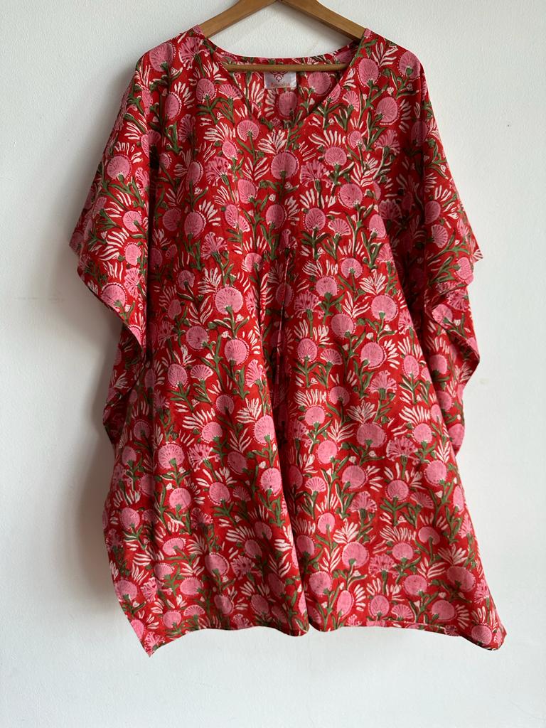 High- quality and affordable pure Cotton Long Kaftan in Red and Light Pink for women, buy now in Singapore