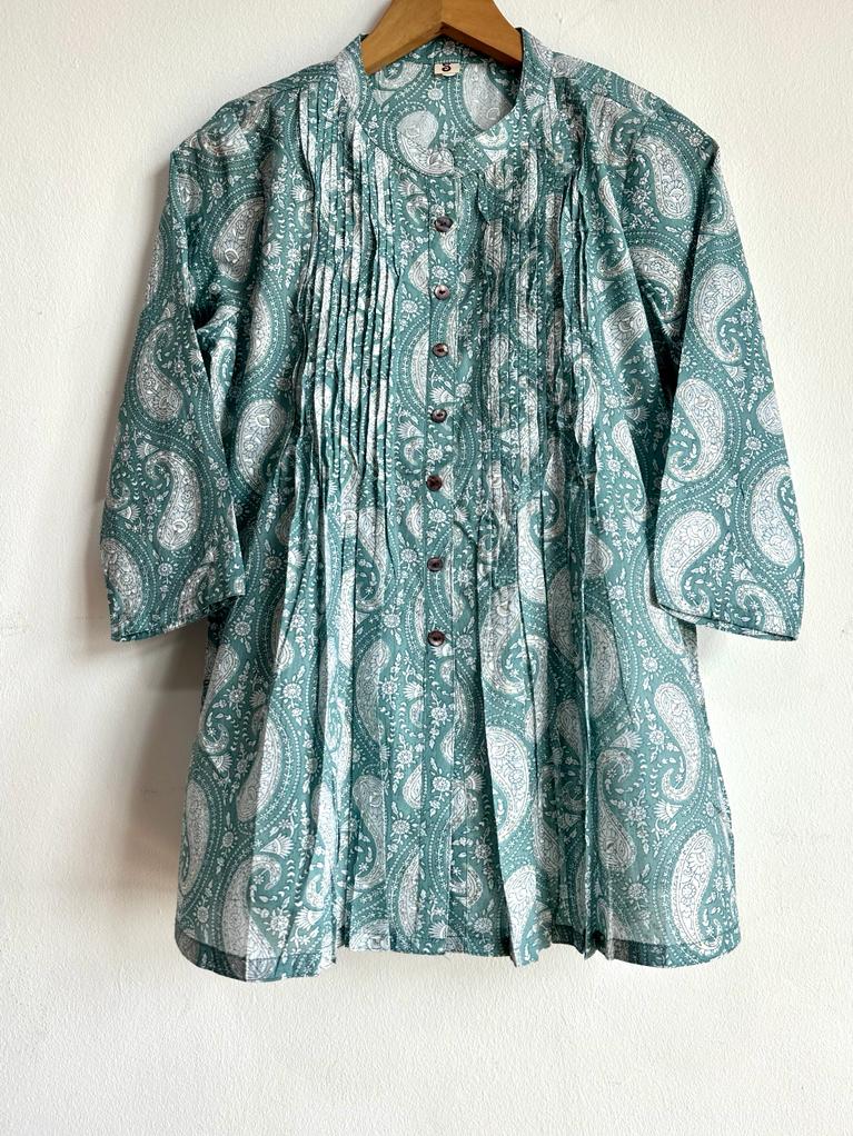 pure Cotton Ladies Top in Light Blue and White for women, buy now in Singapore