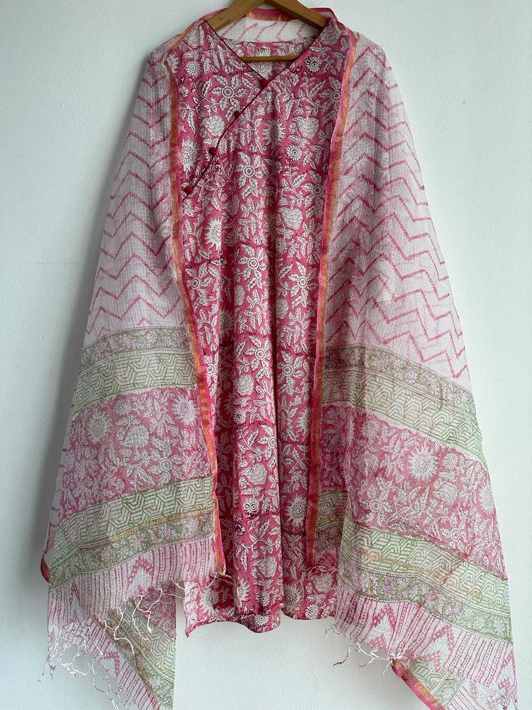 Indian Traditional Ethnic Wear pure Cotton Stitched Suits in White and Light Pink for women, buy now in Singapore