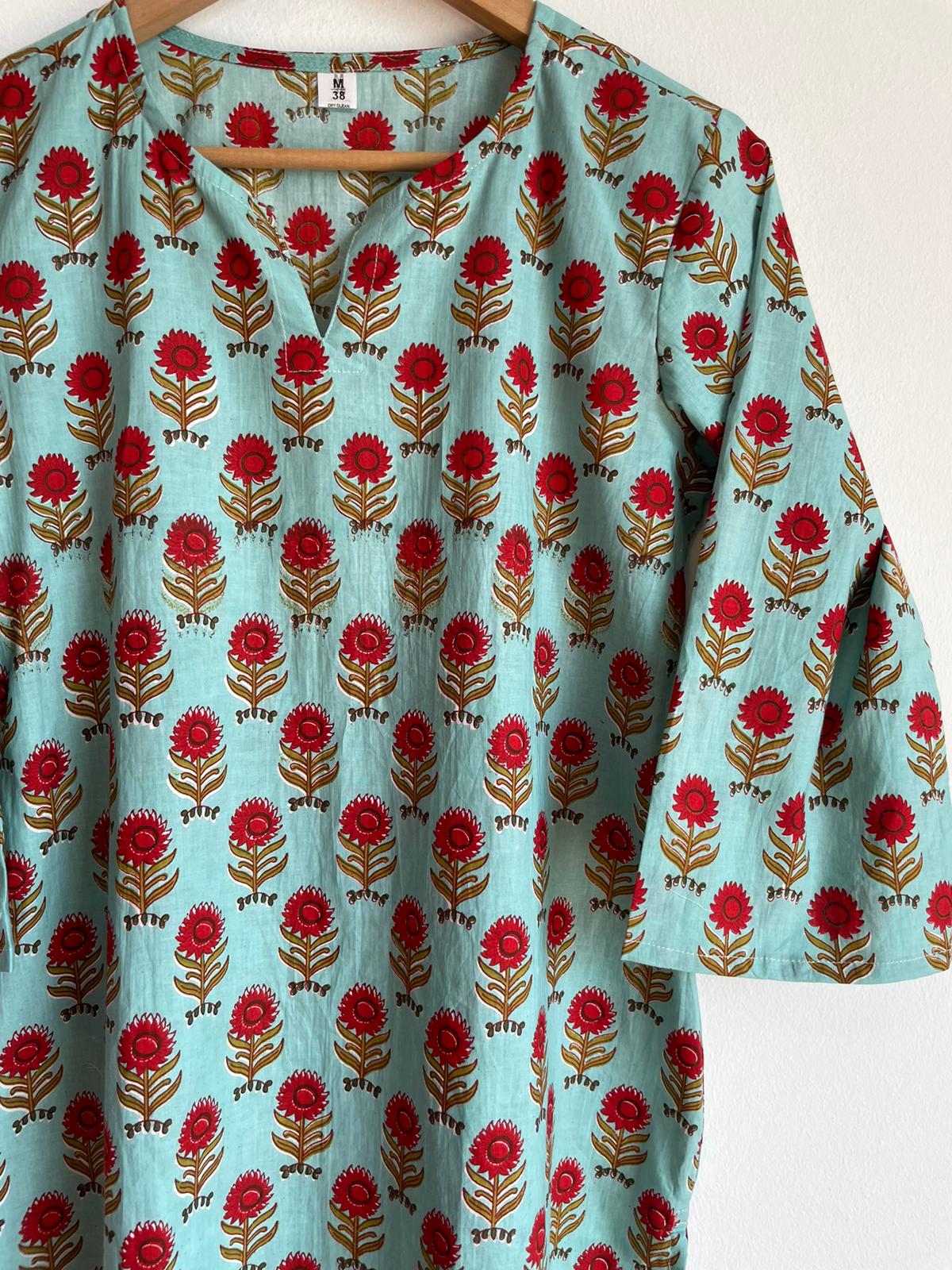 Handmade and super soft Pure Cotton Adult night Suits in Light Blue and Red for women, shop now in Singapore