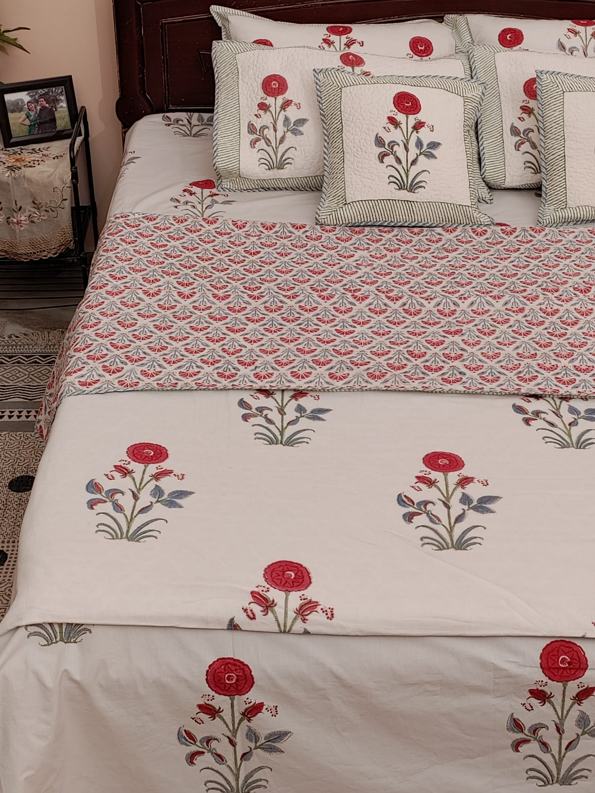 pure Cotton Bed Sheet in Red and Grey for women, buy now in Singapore