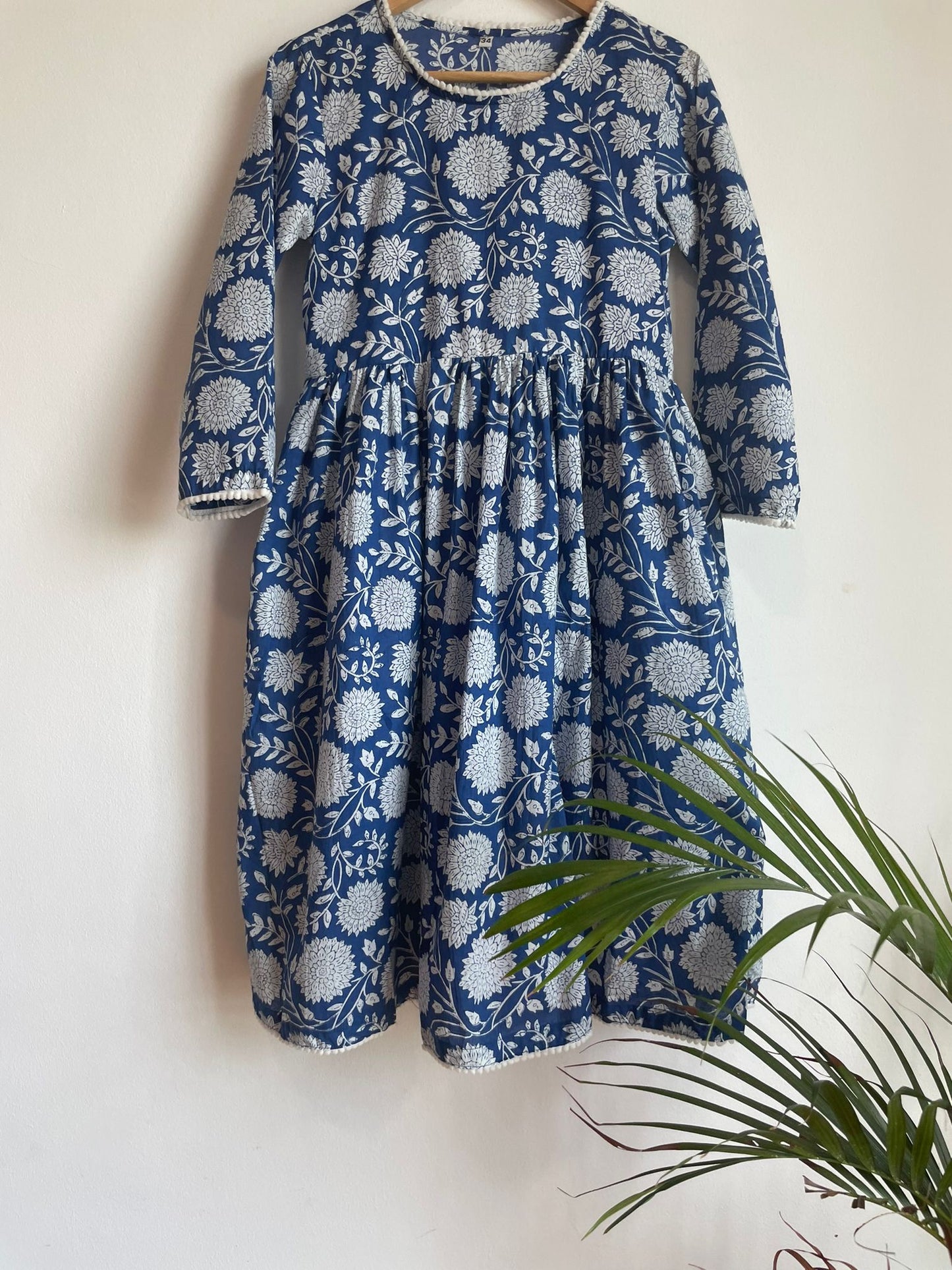 handblocked short dress for women in blue. affordable and high quality