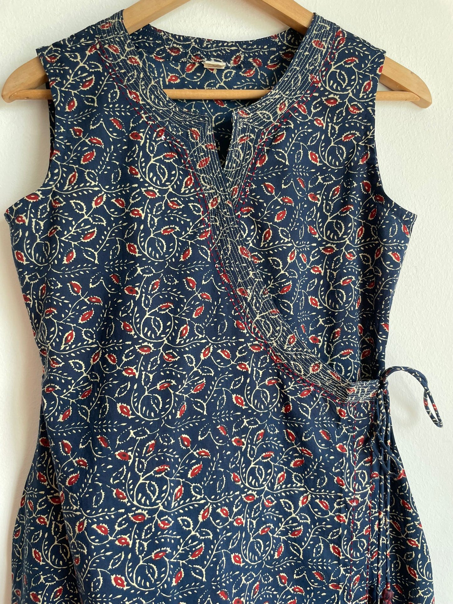 high quality and affordable blue cotton wrap around dress for women, buy now in Sinagpore