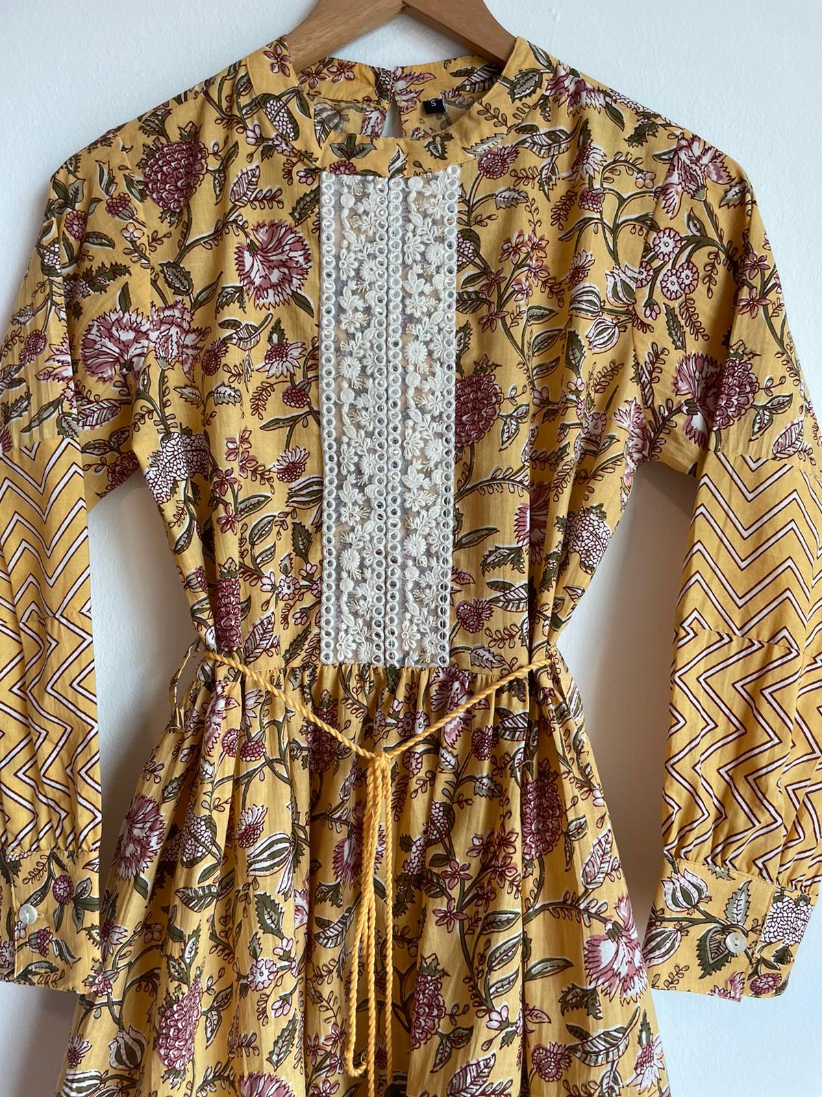 Handmade floral print yellow long maxi dress for women in singapore