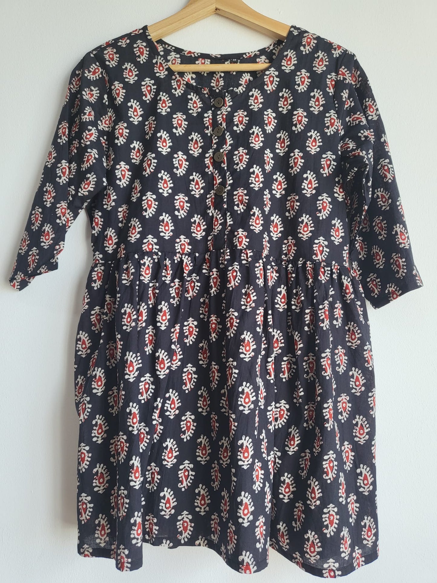 classy Top for women. Blockprinted by hand in India, buttons for reveal