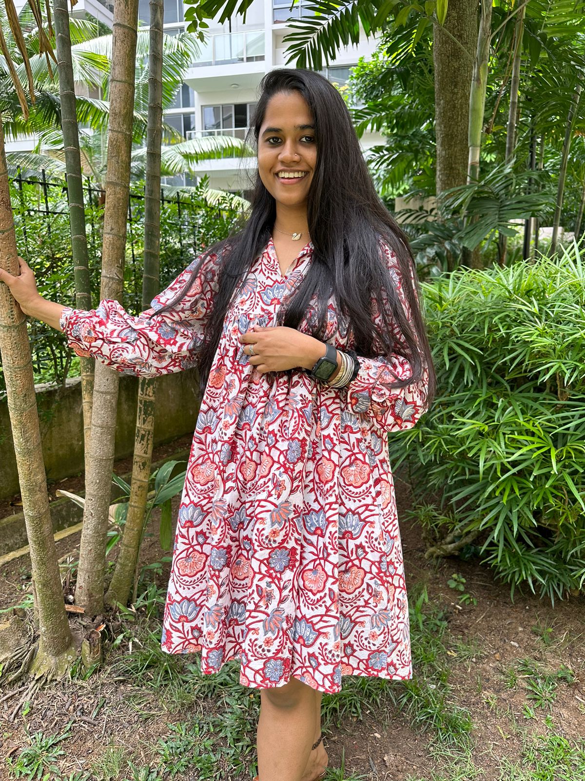 Handmade and affordable pure Cotton Dress in White and Light Blue for women, shop now in Singapore