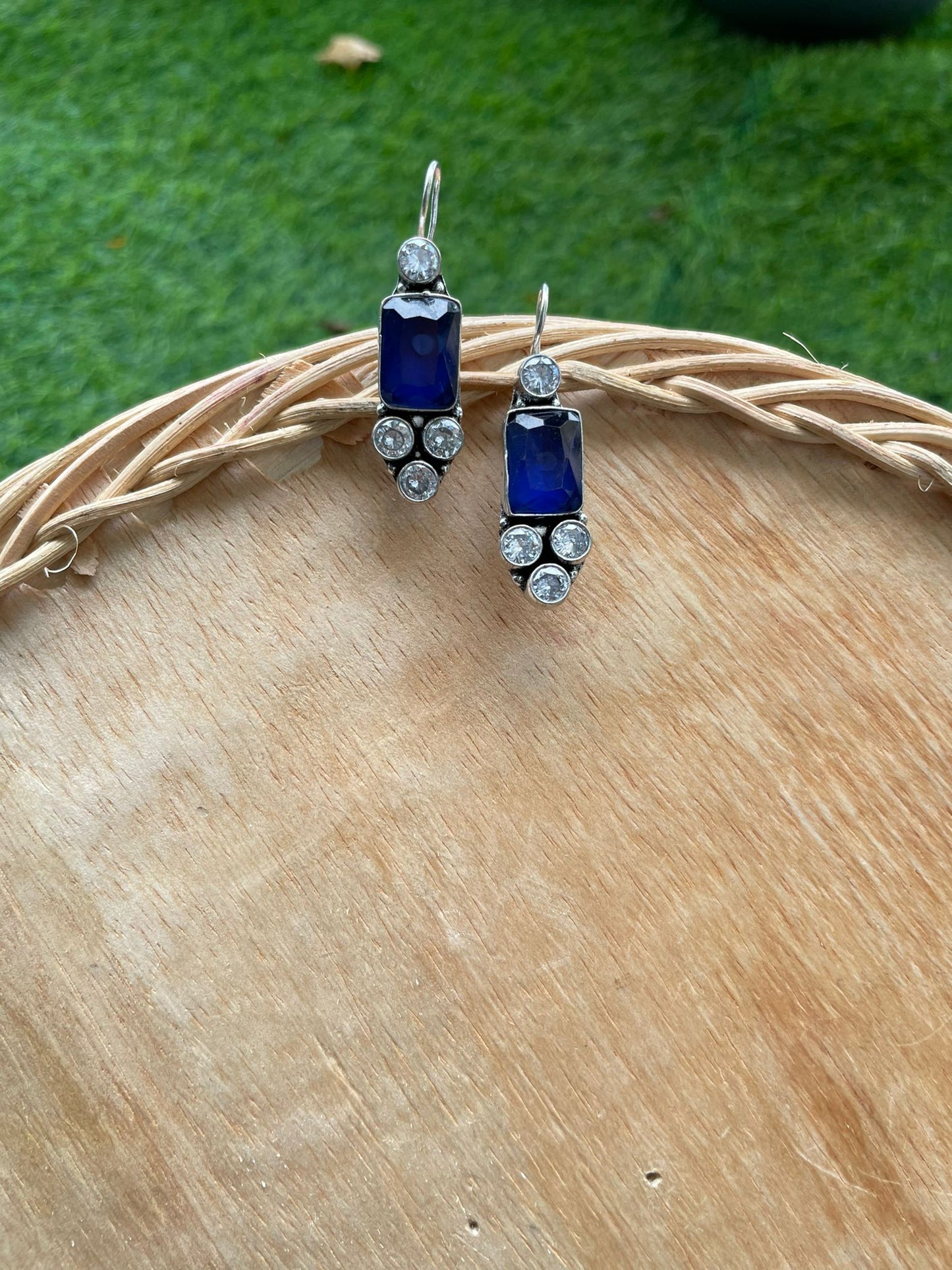 Indian metal earrings hypoallergenic with blue stone