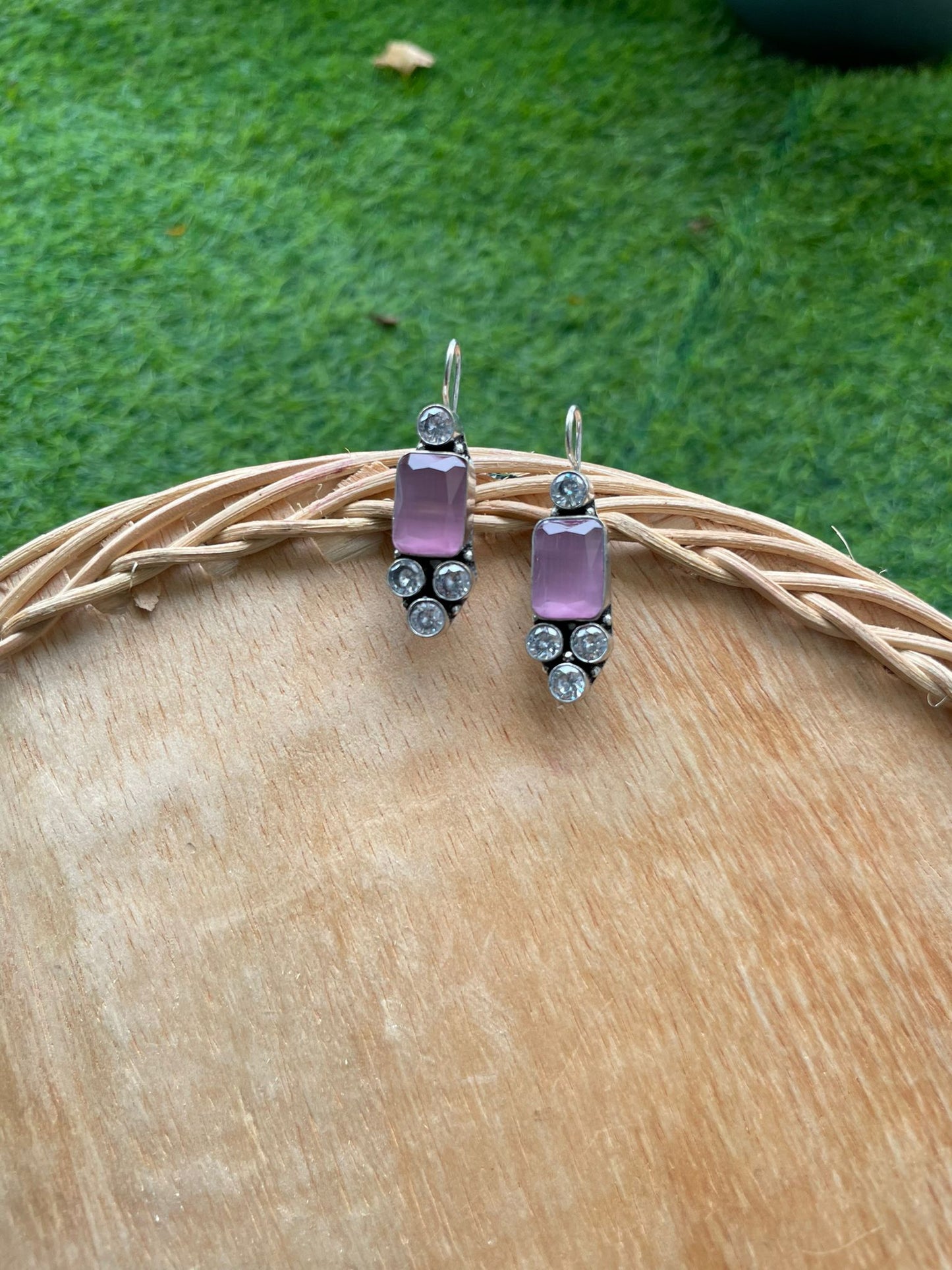 Pink earrings in square shape indian earrings jhumka