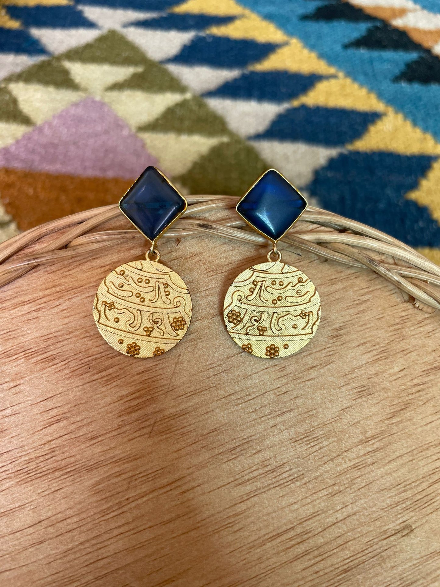 Gold earrings with blue stones for indian festive wear party for women, shop now in SIngapore