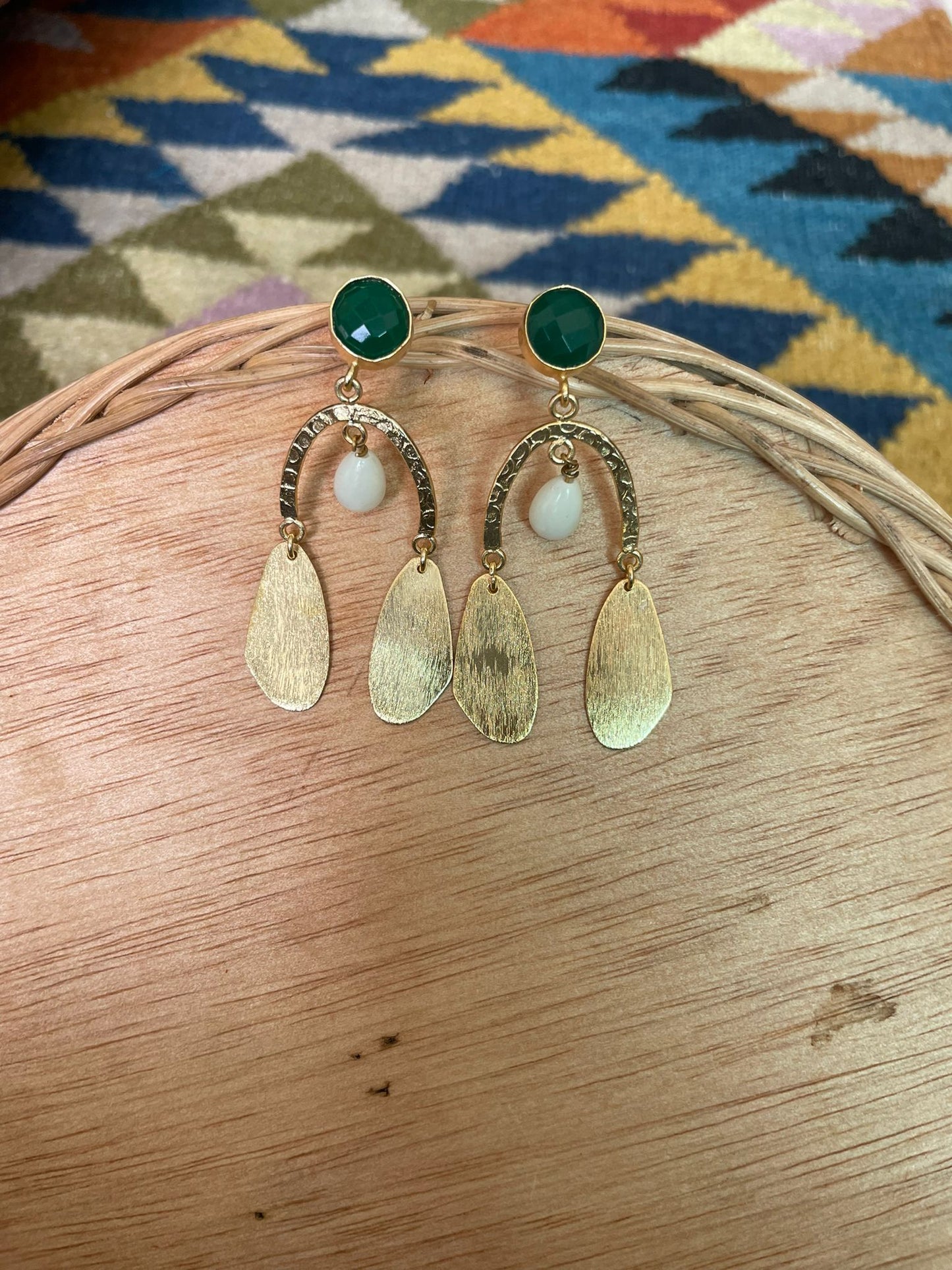 handmade and affordable gold and green Indian festive wear traditional earring for women, shopw now in Singapore