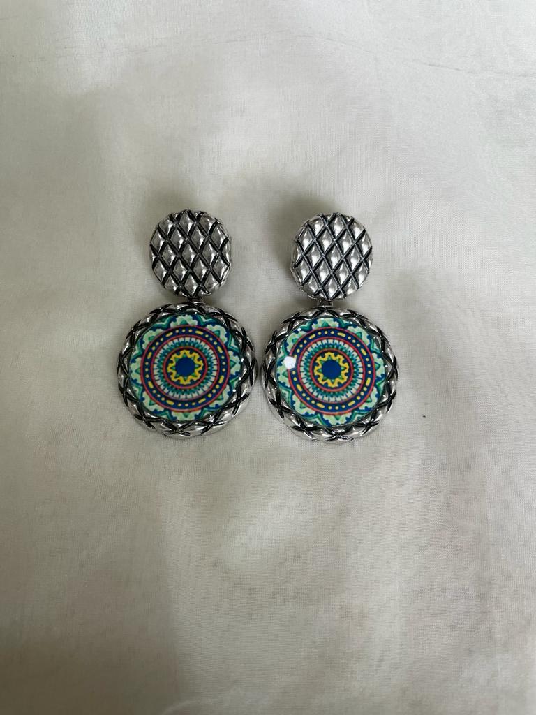 comfortable and classy blue and green geometric shape earring for women, buy now in Singapore