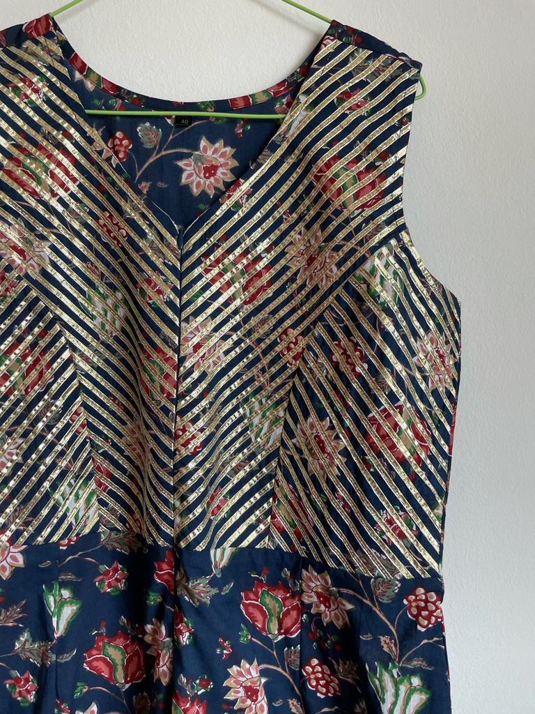 Festive Jumpsuit - Blue and Pink Floral