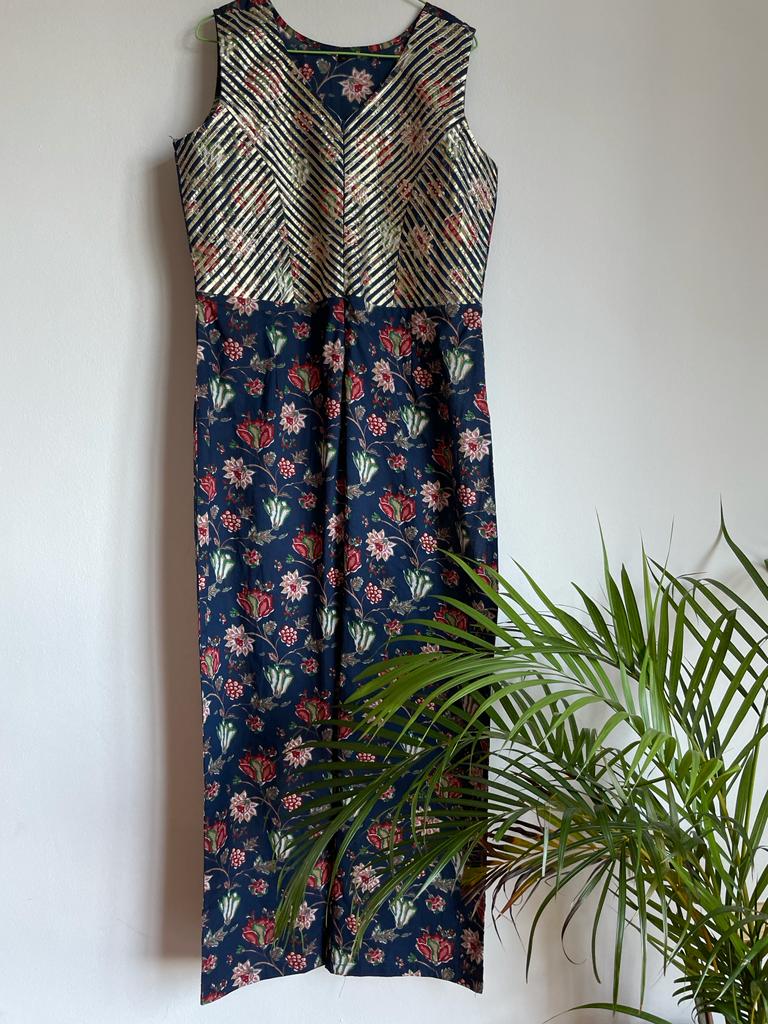 Festive Jumpsuit - Blue and Pink Floral