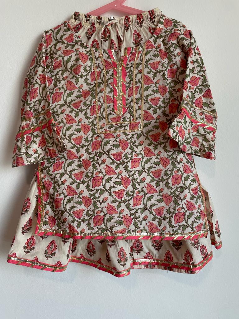 Indian traditional festive Ethnic pure Cotton Kidswear in Light Pink and Light Green for kids, buy now in Singapore