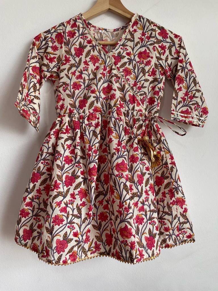 Indian traditional festive Ethnic pure Cotton Kidswear in White and Pink for girls, buy now in Singapore