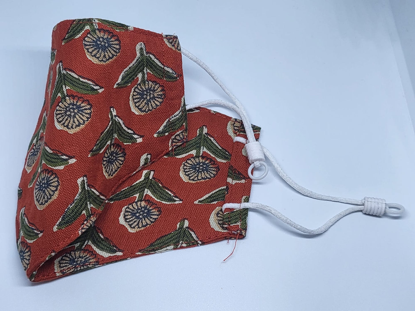 Red and Green ethnic wear cotton kurta in red with mask
