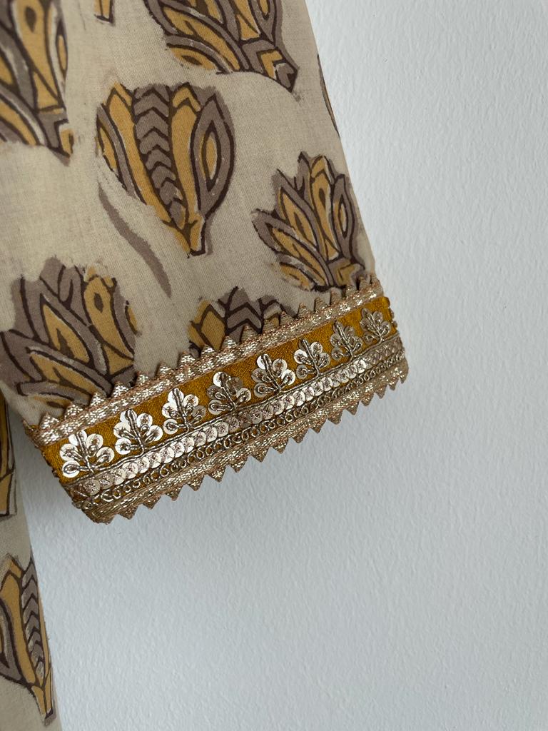 Cotton Kurta with Mask - Brown
