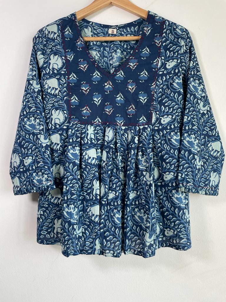 handmade and comfortable blue and grey top for women in Singapore