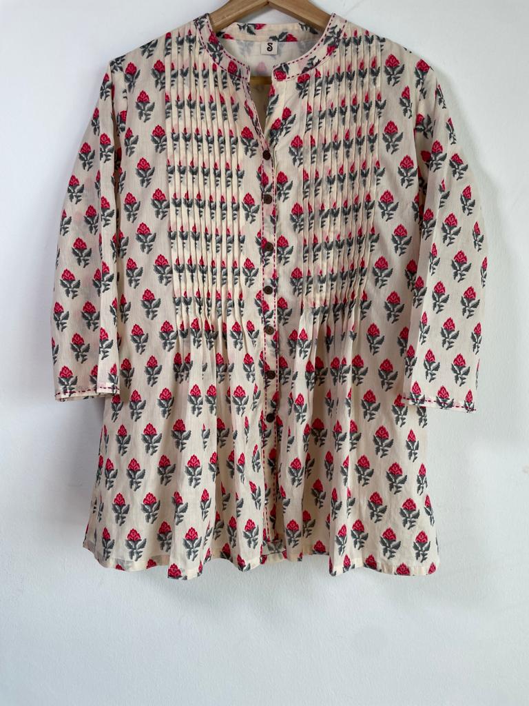 handmade and affordable high quality white and red pure cotton top for women, shop now in Singapore