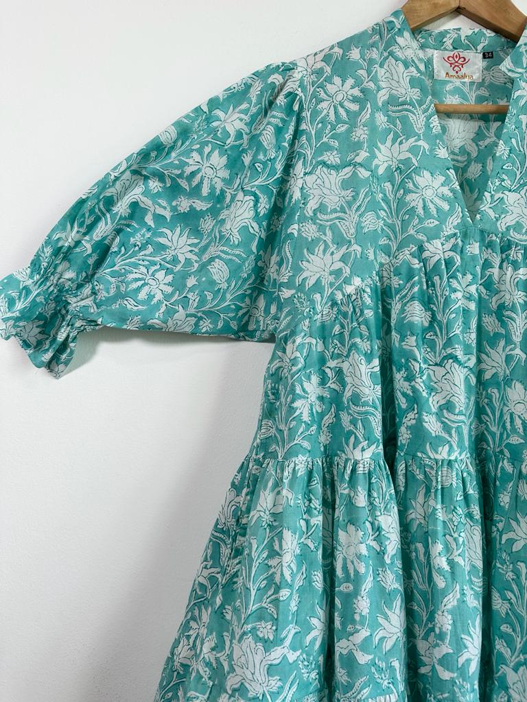 High-quality and comfortable Pure Cotton Midi Dress in Light Blue and White for women, Shop now in Singapore