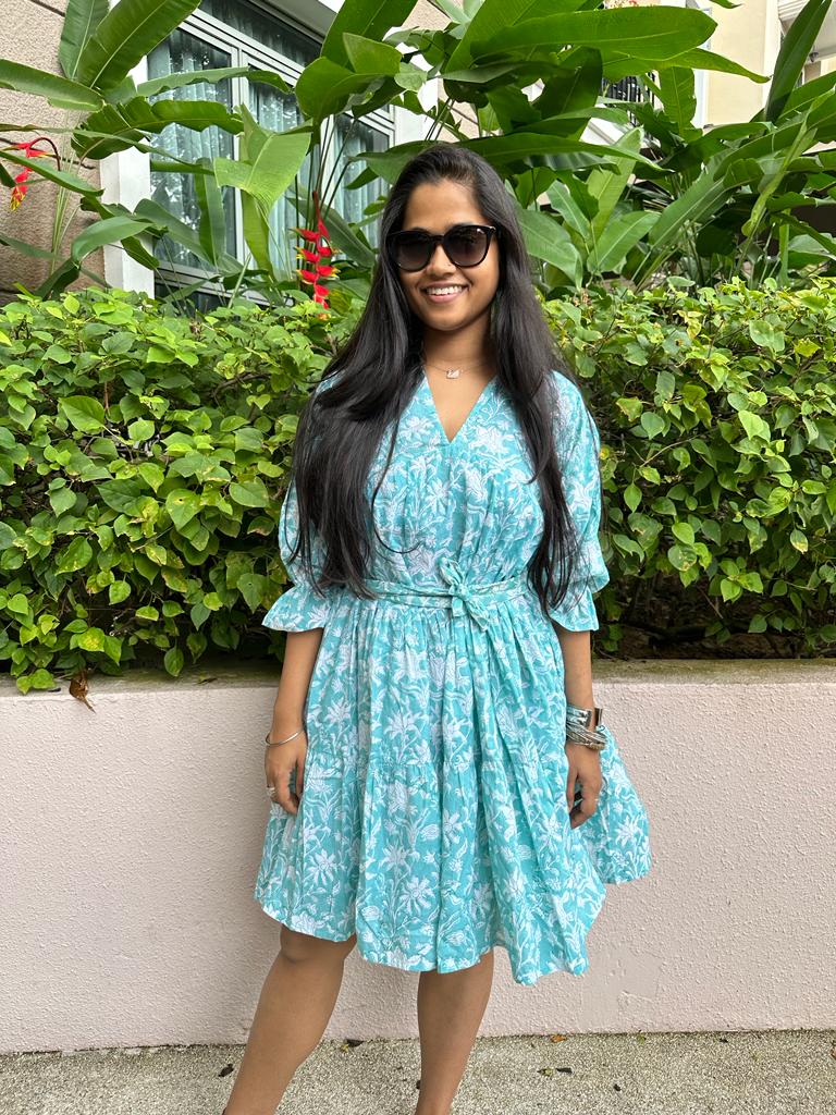 Puffed Sleeve Midi Dress - Brevis Blue