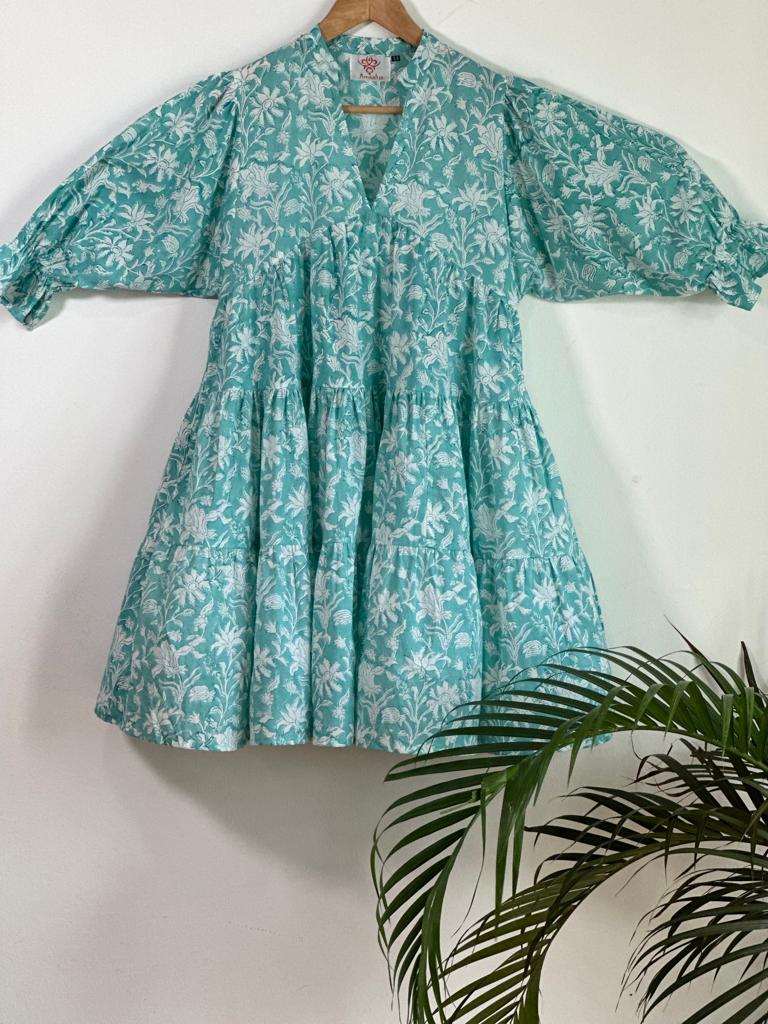 High-quality and comfortable Pure Cotton Midi Dress in Light Blue and White for women, buy now in Singapore