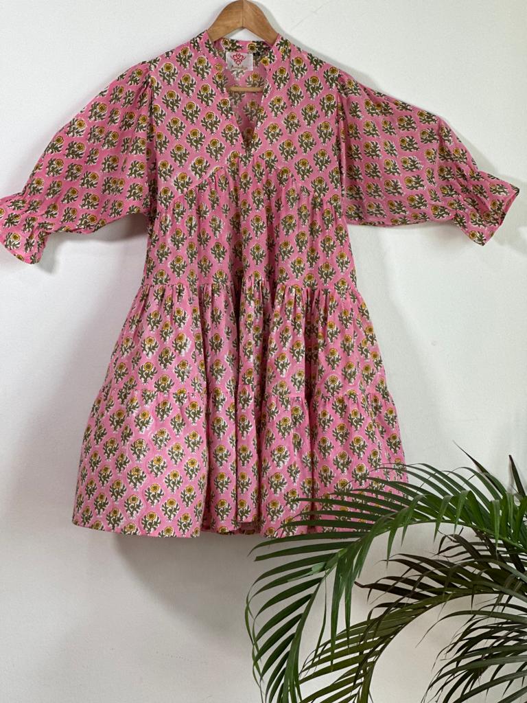 High-quality and comfortable Pure Cotton Midi Dress in Light Pink and Yellow for women, buy now in Singapore