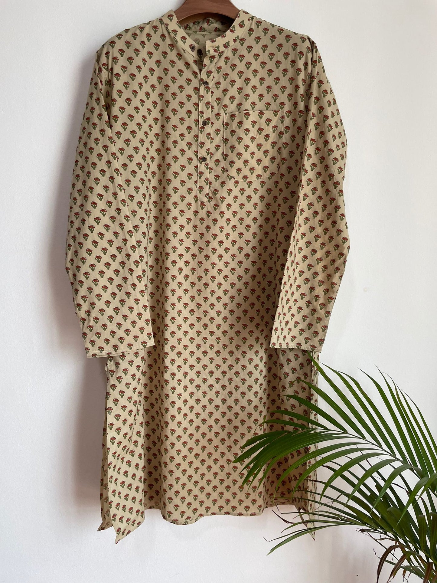 High quality and affordable Brown floral cotton men's kurta, buy now in singapore