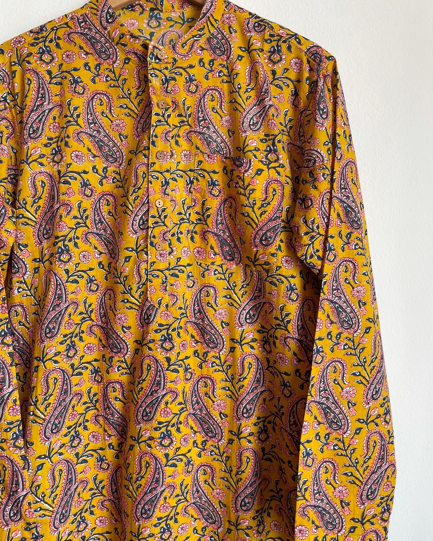 Men's Kurta with Mask - Yellow and Green