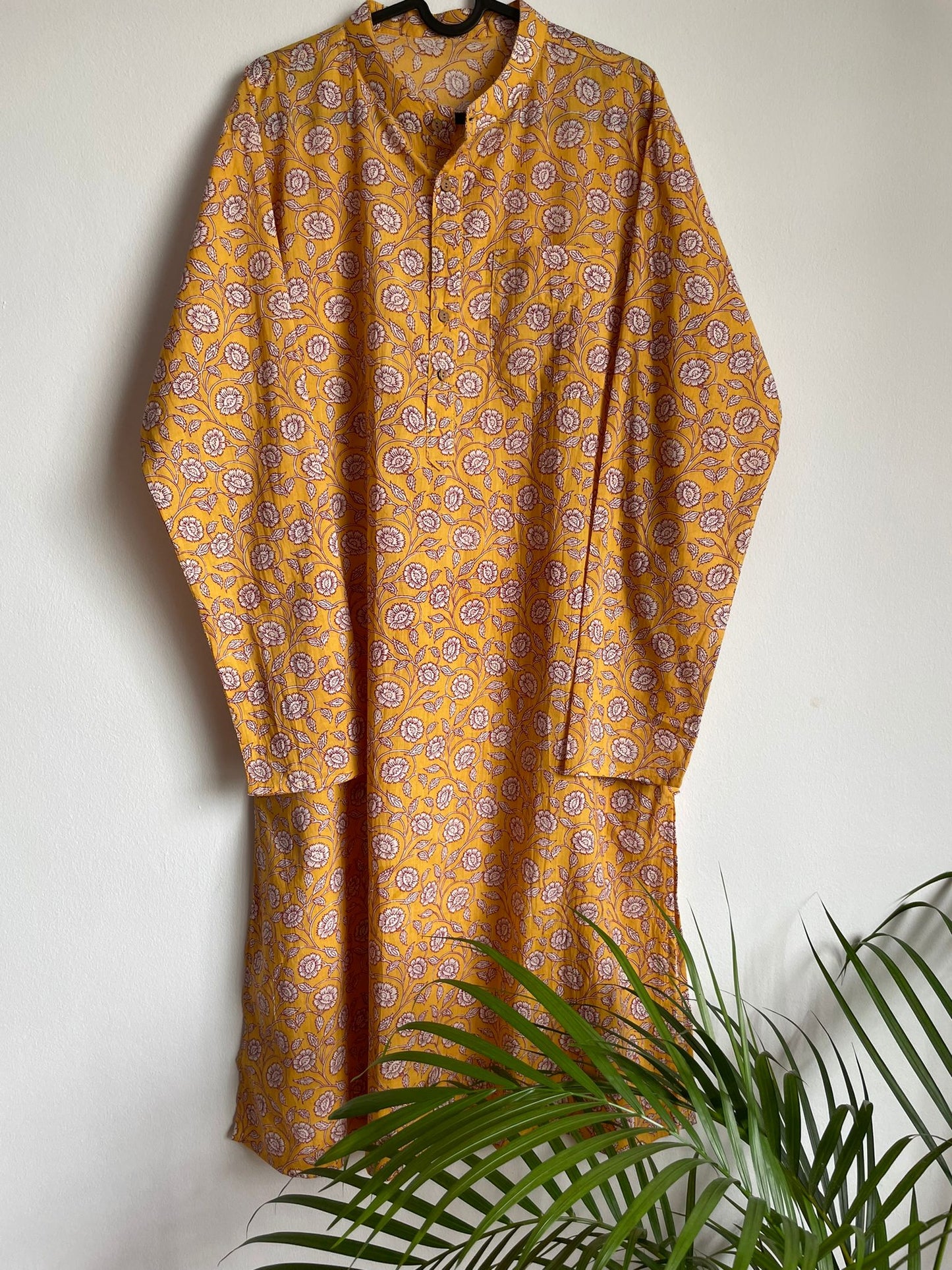 Men's Kurta with Mask - Yellow
