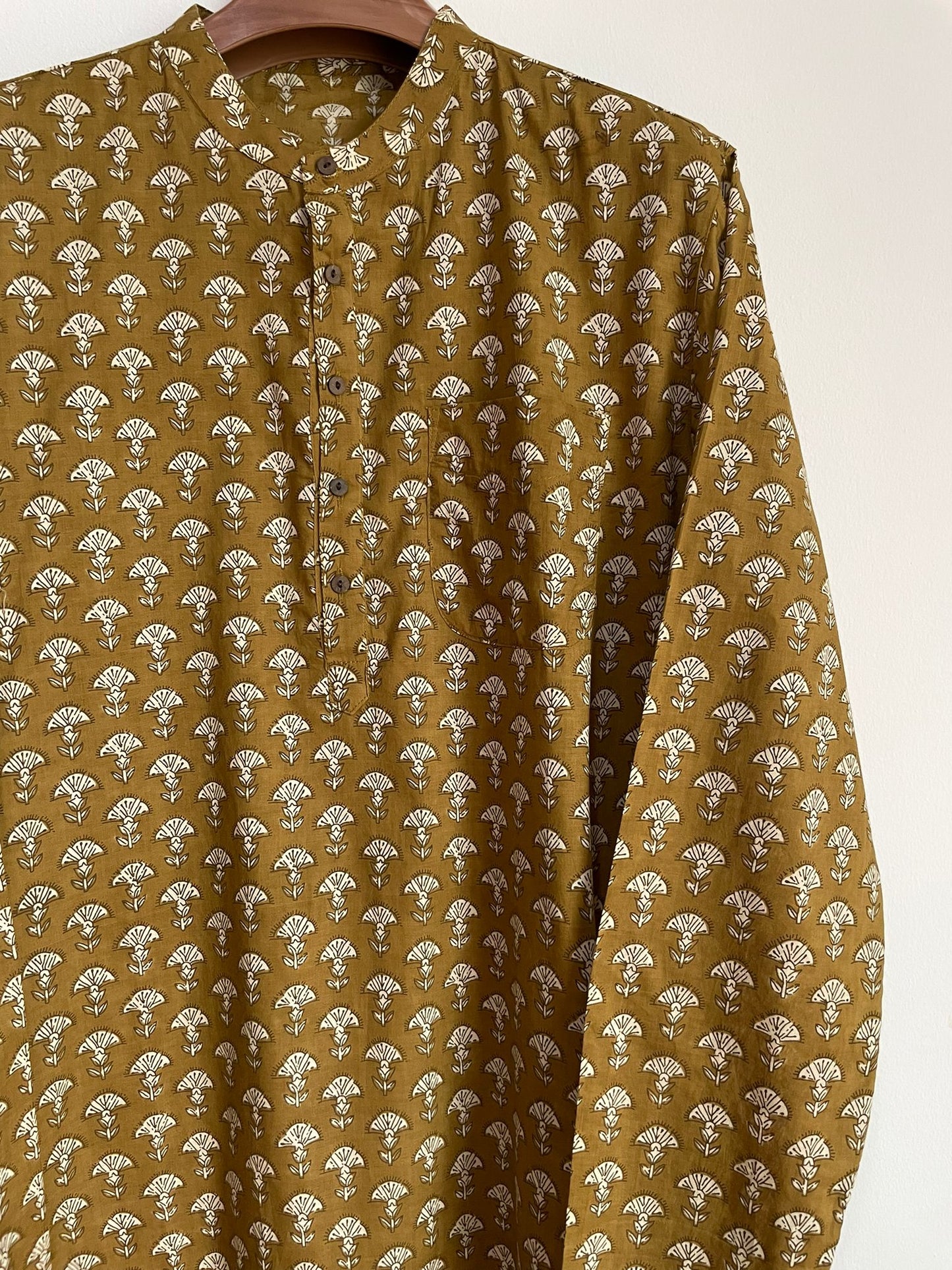Handmade and beautiful Pure Cotton Men's Kurta in Brown and Grey for men, buy now in Singapore