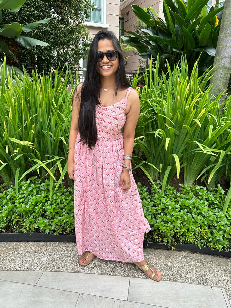 Handmade and affordable pure Cotton Noodle Strap Dress in Pink and Red for women, buy now in Singapore