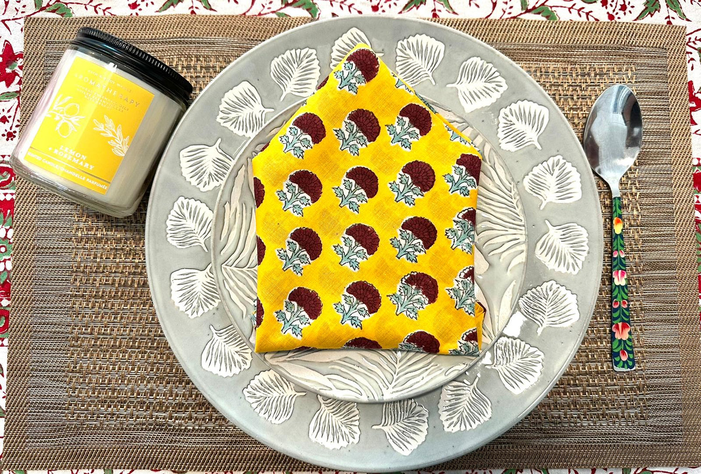 High- quality and affordable pure Cotton Table Napkins in Yellow and Brown for women, buy now in Singapore