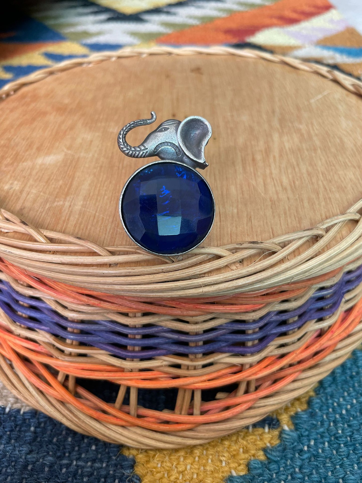 blue ring with elephant structure for women, shop now in Singapore