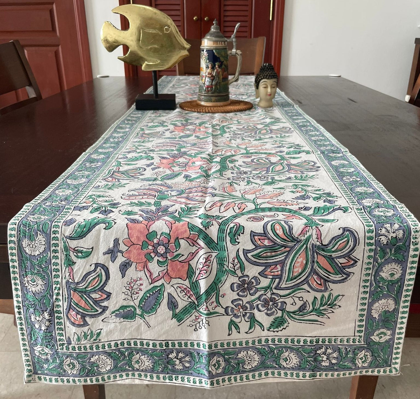 Cotton green runner for dining and coffee tables, shop now in singapore
