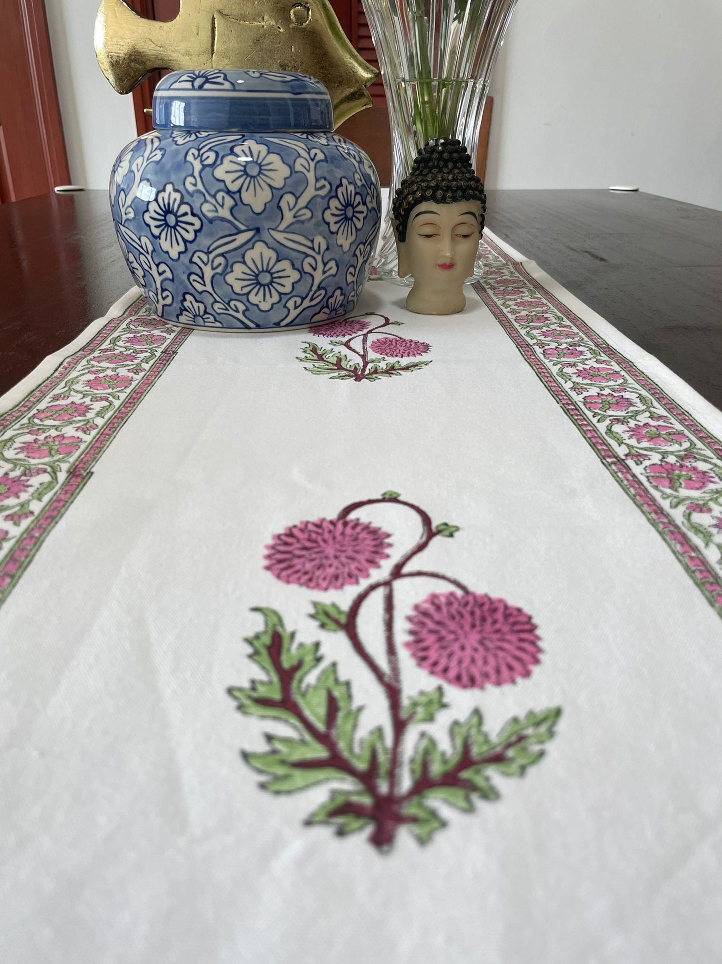 home linen, runner floral print cotton for 6 seater dining table