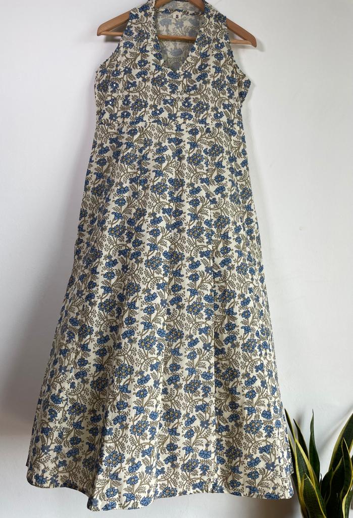 Handmade and affordable Sleeveless Dress in White and Brown for women, buy now in Singapore