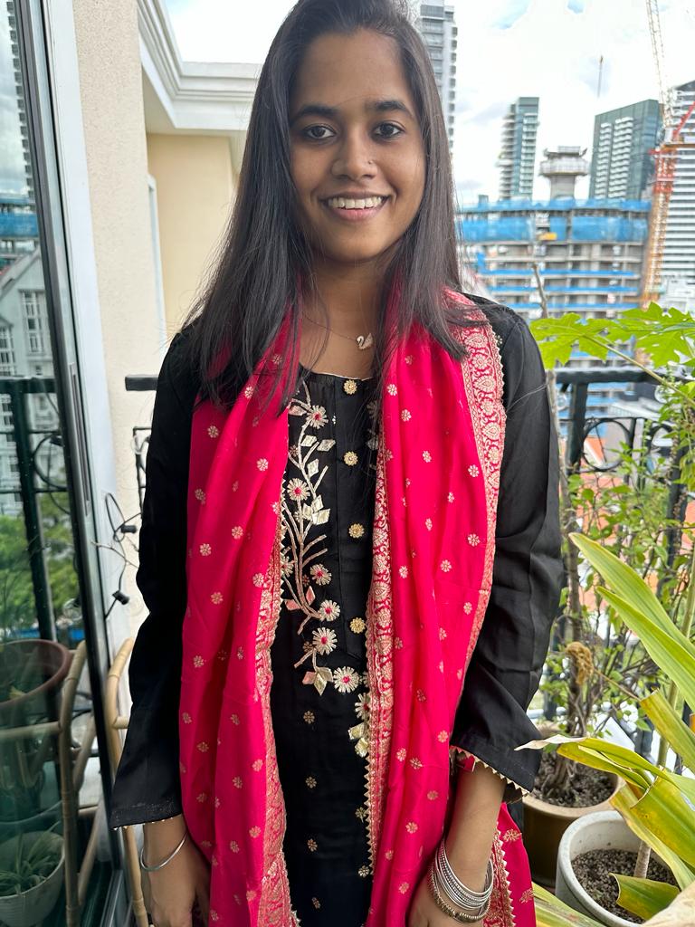 Handmade and affordable Pure Silk Stitched Suits in Black and Pink for women, buy now in Singapore
