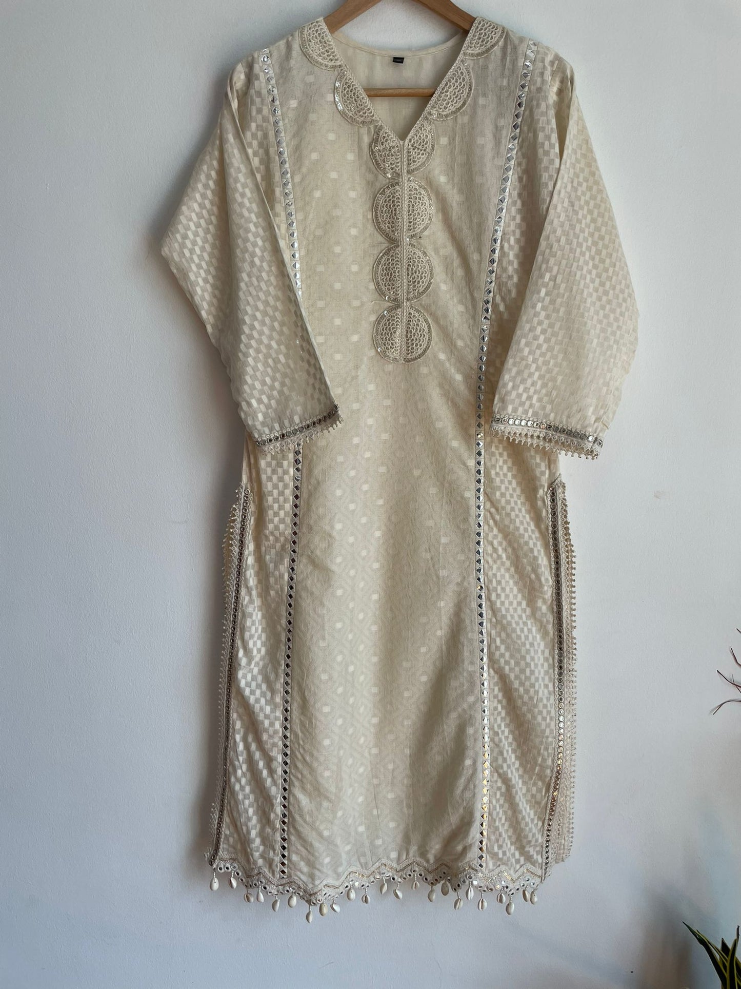 Indian Traditional Ethnic Wear pure Cotton Stitched Suits in Off-White and Silver for women, buy now in Singapore