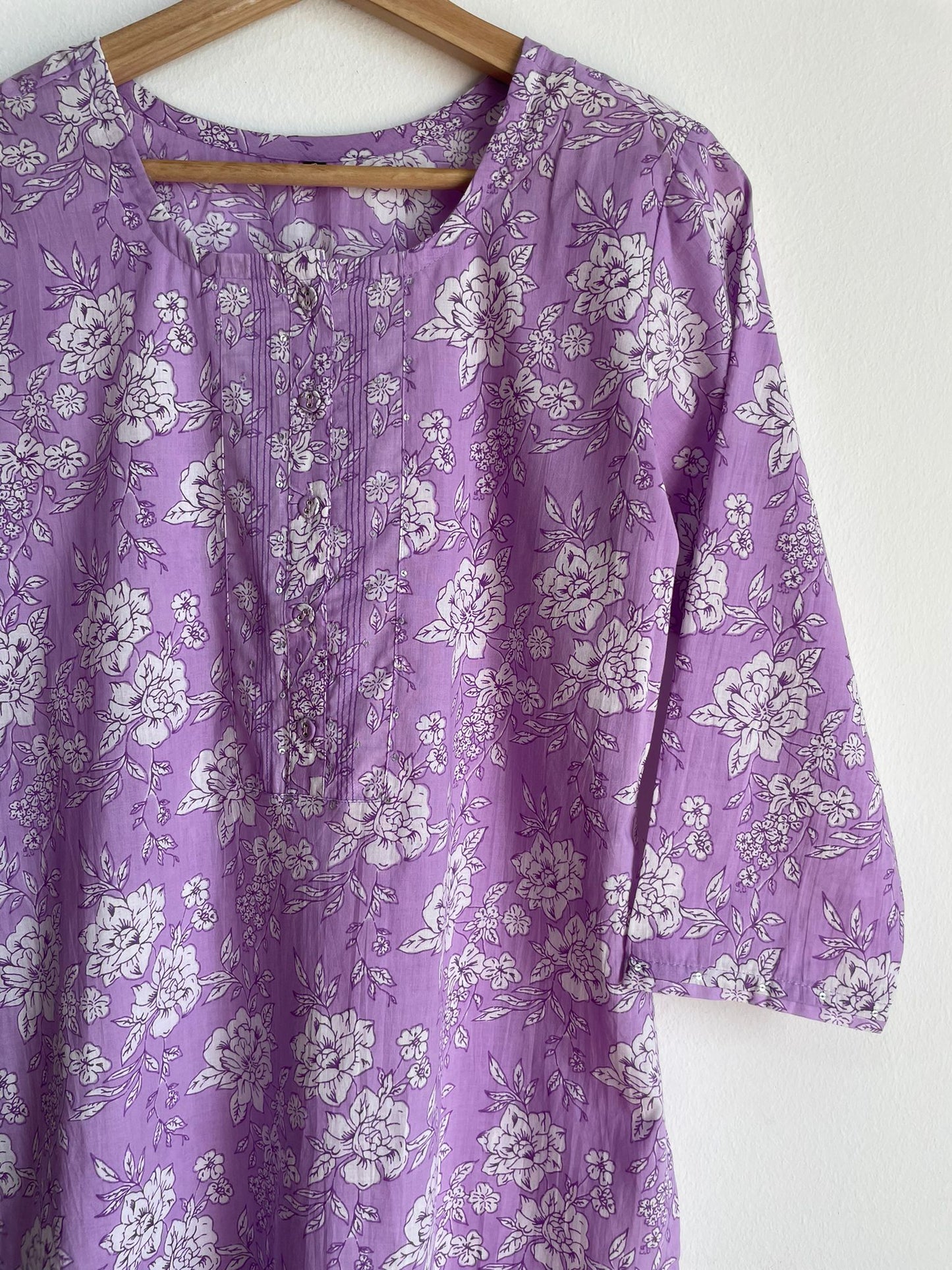 Pure Cotton Stitched Suits in Light Purple and White for women, buy now in Singapore