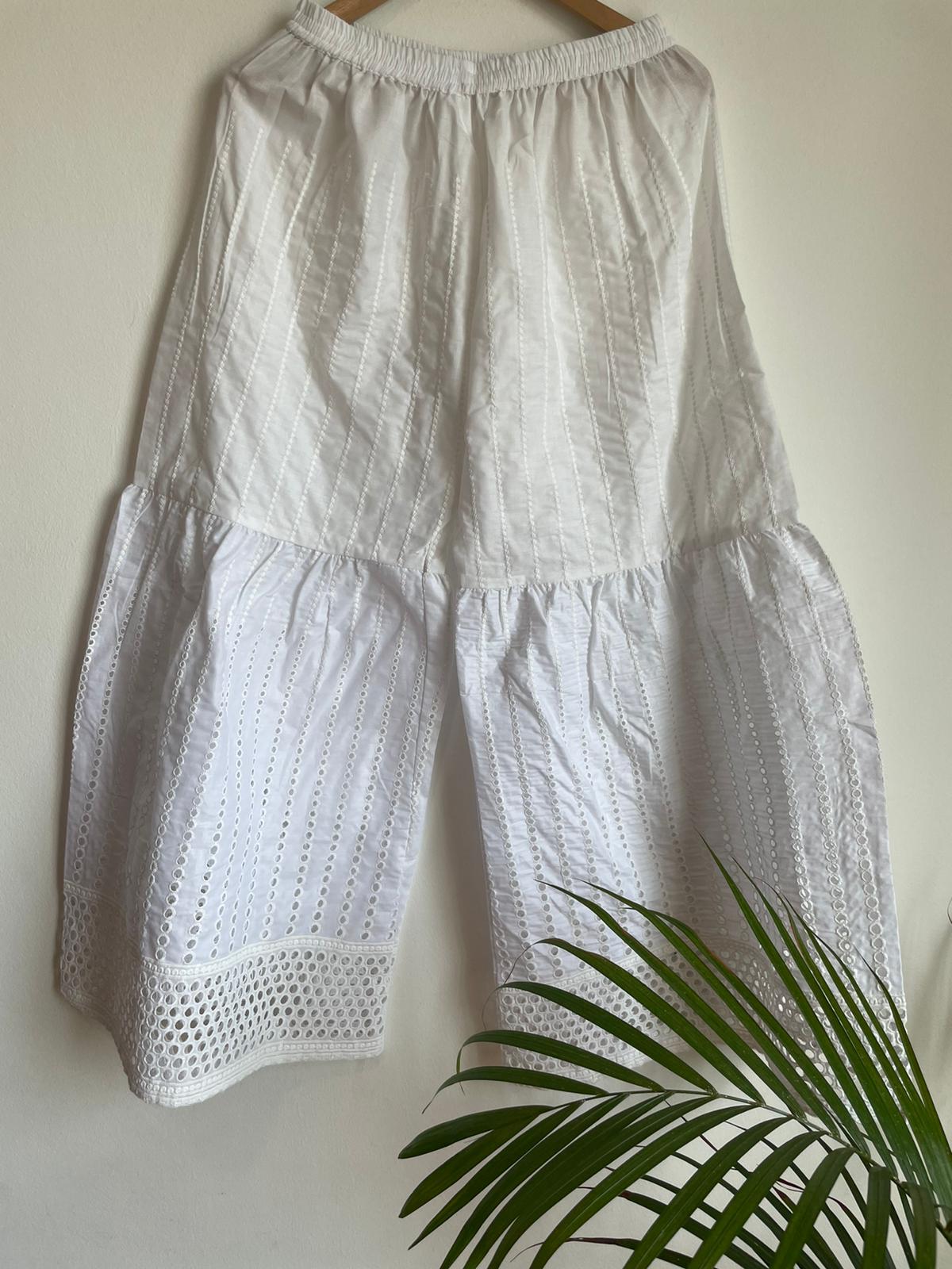 White sharara with orange cotton suit set for women in Singapore