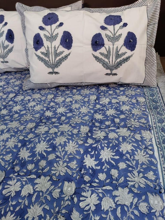 Handmade and affordable pure Cotton Bed Sheet in Blue and White for women, buy now in Singapore