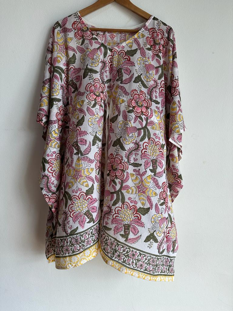High- quality and affordable pure Cotton Beach Kaftan in Light Pink and Yellow for women, buy now in Singapore